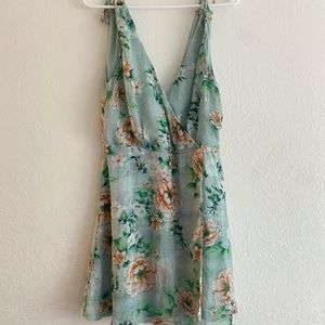 Lulu's Light Blue Floral Mini Dress